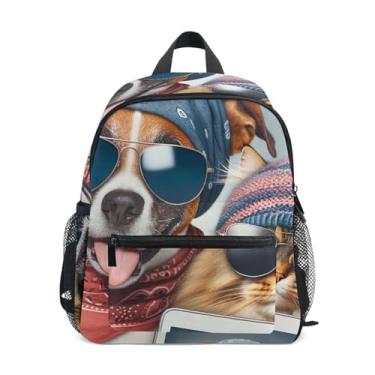 Imagem de GAIGEO Funny Animal Selfie Dog Cat Baby Backpack School Backpack for Girls with Front Pocket, Safety Whistle for Ages 3-8