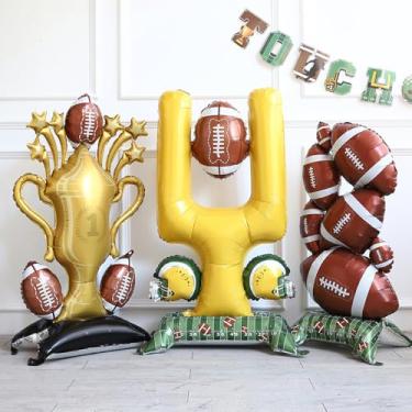 Imagem de Kit de suprimentos de festa de futebol gigante de 3 peças – Conjunto de balões autofixos para celebrações da porta traseira, aniversário, toque, rúgbi, Super Bowl, decoração de festa de futebol