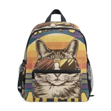 Imagem de GAIGEO Awesome Cat Cute Small School Backpack 10x4x12 In, Boys Mini Backpack with Water Bottle Pockets, Whistle Buckle
