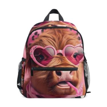 Imagem de GAIGEO Cute Highland Cow Valentines Kids' Backpack with Whistle, 2 Bottle Pockets, Lightweight, Baby Backpack for Daycare 10x4x12 In, for Ages 3-8