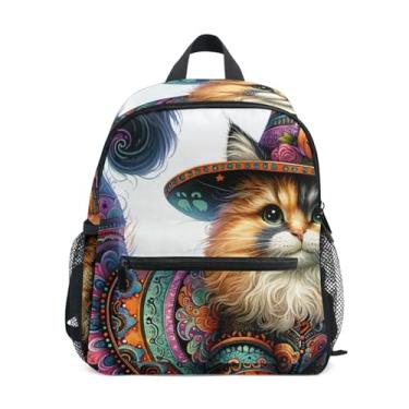 Imagem de GAIGEO Fashion Cat Cute Kitten Kids' Backpack with Whistle, 2 Bottle Pockets, Lightweight, Pre School Backpack 10x4x12 In, for Ages 3-8