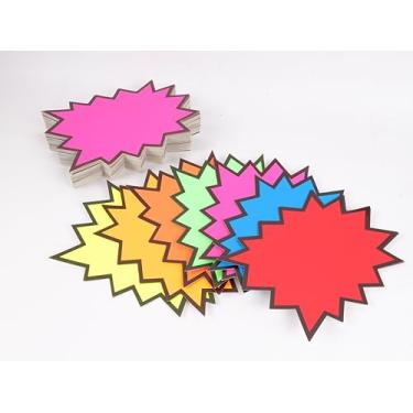 Imagem de 160 peças de placas de neon Starburst – 14 x 17 cm fluorescente explosão preço etiquetas para varejo, quintal e garagem, recortes de exibição POP de cartolina gravável, 8 cores brilhantes para cartaz