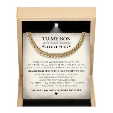 Imagem de Larvincy Colar To My Son From Mom And Dad - Colar de cruz para filho, corrente cubana para ele com mensagem sincera e caixa elegante, presente de joia para homens de pai e mãe no aniversário de