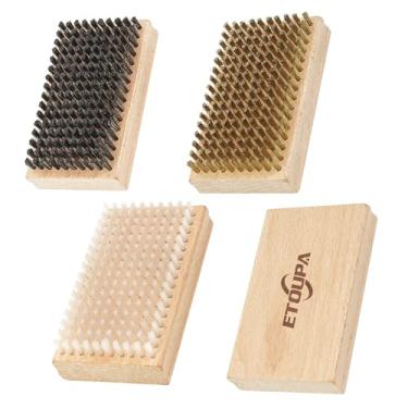 Imagem de ETOUPA Kit de escova de cera de esqui, 3 peças de escova de mão de cera de esqui, 1 escova de crina de cavalo, 1 escova de nylon e 1 escova de latão, kit de escova de depilação para esqui e snowboard