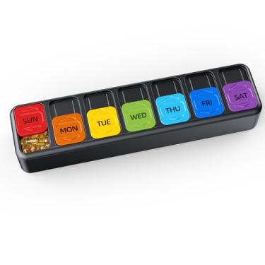 Imagem de Restree Organizador semanal de comprimidos uma vez por dia, organizador diário de medicamentos com tampa deslizante, estojo de comprimidos portátil para viagem de 7 dias, organizador de vitaminas e