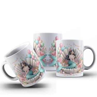 Imagem de Caneca Para Feliz Aniversário Sereia Porcelana Personalizada 325ML (MOD04)