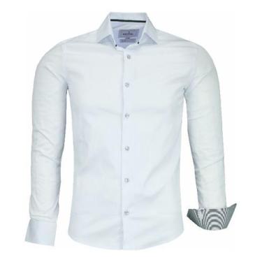 Imagem de Camisa Social Acetinado Amil Manga Longa Slim Elastano 1825, Branco, 3