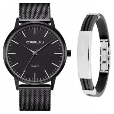 Imagem de Relógio Masculino Casual Ultra Fino Preto + Bracelete Metal-Unissex