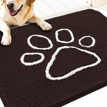 Imagem de OLANLY Tapete de porta de cachorro para patas enlameadas 81 x 50, design de impressão de pata, absorve umidade e sujeira, tapete absorvente antiderrapante lavável, tapete de lama de chenille de