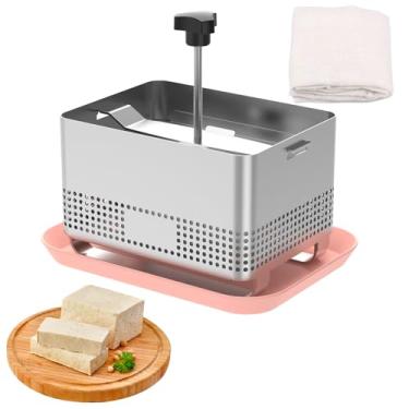 Imagem de Prensa de tofu de aço inoxidável com toalha prensadora e bandeja coletora, faça você mesmo para tofu firme caseiro, paneer e queijo, remoção de água sem esforço para melhorar a textura e o sabor