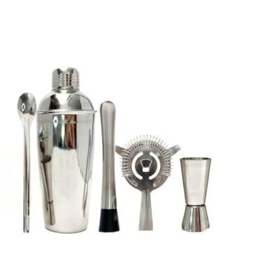 Imagem de Kit 750 5 peças Coqueteleira Profissional Barman Inox Socador Dosador Coador Strainer coqueteleira inox，kit bartender，kit caipirinha