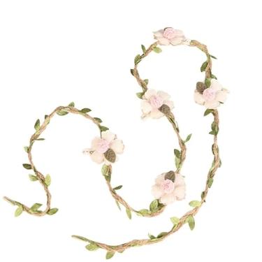 Imagem de Envoltório de braço de flor de fada, faixa de cabelo, videira floral de linho colorido para chapéu de palha, fantasia cosplay festa decoração faça você mesmo 1 m (bege)