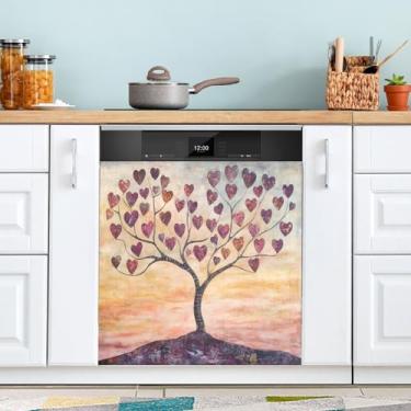 Imagem de ATTX Capa magnética para lava-louças árvore coração dos namorados | Adesivo decorativo de eletrodomésticos de 58,4 cm x 66 cm para armários domésticos e eletrodomésticos #61