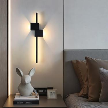 Imagem de Arandela LED Interior Moderna Criativa Minimalista Lâmpadas de Parede Longas Linear Alumínio Metal Iluminação de Parede para Quarto Cabeceira Sala de Estar Escadaria (Luz Quente Preta, 100 cm)