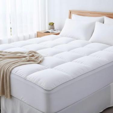 Imagem de Colchão extragrosso king size macio acolchoado acolchoado para reduzir a dor, almofada alternativa de pelúcia com bolso profundo, serve para 20 a 53 cm