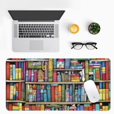 Imagem de Tapete de mesa para amantes de livros, almofada grande de couro PU com base antiderrapante, tapete de teclado de escritório literário presente ideal para leitores, jogos e trabalho em casa (70 x 35 cm