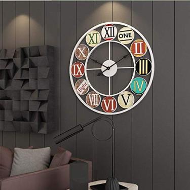 Imagem de 5sssallefaa Decoração de parede de metal para casa, relógio de parede para decoração de sala de estar, relógio de parede, relógio retrô europeu com números romanos grandes
