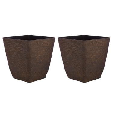 Imagem de Alpine Corporation Vaso quadrado para ambientes internos/externos, médio, marrom (conjunto com 2)