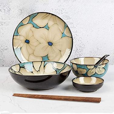 Imagem de Conjunto de louça pintada à mão, tigela de arroz, tigela de sopa, prato de jantar, combinação de pratos de peixe, serviço doméstico de cerâmica para 2 (tamanho: 18 peças) ()