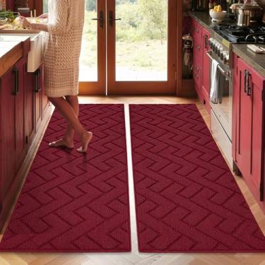 Imagem de hicorfe Conjuntos de tapetes e tapetes de cozinha, antiderrapante, 2 peças, tapete absorvente 100% polipropileno, tapete de corredor de cozinha confortável, lavável para cozinha, pia, lavanderia (51 x