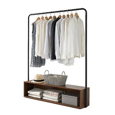 Imagem de Cabide de cabide HAIYU, cabide de metal de chão, suporte de secagem de roupas, guarda-roupa de grande capacidade para quarto com prateleira de armazenamento de madeira (cor: marrom, tamanho: 12