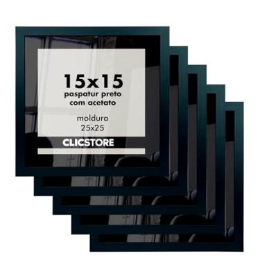 Imagem de Kit 5 Moldura Paspatur Acetato Preto Quadro 15x15 Parede Porta Retrato Foto Fotografia Madeira Cabeceira Quarto Sala Cor
