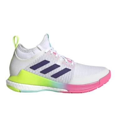 Imagem de adidas Tênis feminino de vôlei Crazyflight Mid, Branco/Team Collegiate Purple/Flash Aqua, 6.5