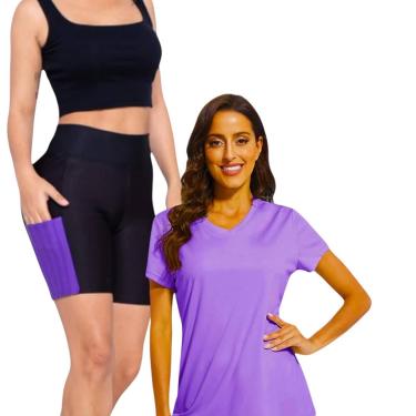 Imagem de Conjunto Camiseta DRY POLIAMIDA MALHA FRIA + Short Leg Legging COM BOLSOS Feminino 639-Feminino