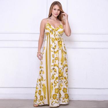 Imagem de Vestido Maria – Longo com Decote nas Costas Estampado Amarelo-Feminino