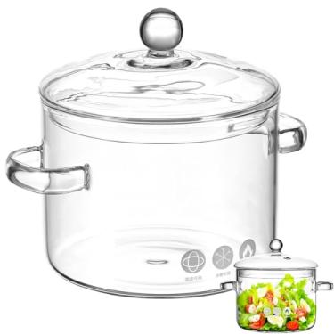 Imagem de Toyvian Conjunto de Panelas de Vidro Transparente para Cozinhar No Fogão - 1,35l. Panela Com Tampa E Alça Dupla, Segura para Uso Em Fogões Elétricos de Vitrocerâmica E Micro-ondas. Ideal para