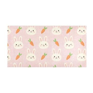 Imagem de Burbuja Tapete de corredor coelho cenoura pelúcia antiderrapante tapete de cozinha suporte de borracha para corredor, quarto, sala de estar, decoração de entrada, lavável na máquina, 51 x 99 cm