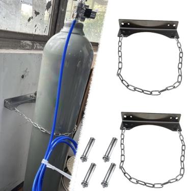 Imagem de Suporte de cilindro de gás de aço inoxidável (pacote com 2) - Rack de armazenamento de tanque de argônio com furos pré-perfurados para clínicas, laboratórios, casas de repouso, fábricas - Prateleira