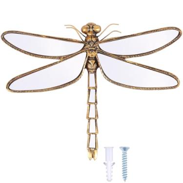 Imagem de Decoração de parede com espelho de libélula, decoração de parede de vidro de borboleta de resina dourada, retro, insetos, animais, besouros, espelhos, borboletas, criativas, decoração de casa, quarto