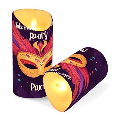 Imagem de SEHANY Máscara de carnaval velas sem chamas com controle remoto e temporizador, 2 peças de velas de pilar de LED cintilantes operadas por bateria para decoração de festa de casamento, dia dos