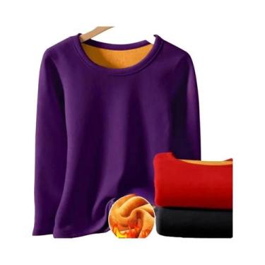 Imagem de Camiseta Térmica Feminina Forrada Com Fleece, Gola Redonda, Camada Bas