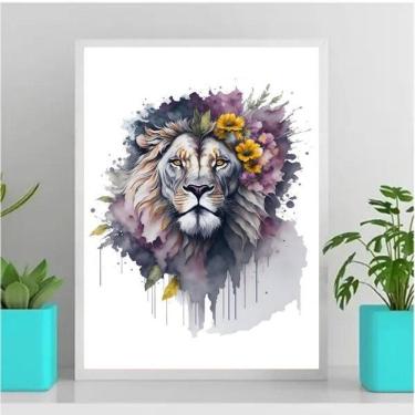Imagem de Quadro Decorativo Floral Leão 33x24cm - Madeira Preta