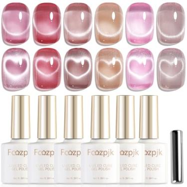 Imagem de Fcozpjk Conjunto de esmalte de gel Cat Eye com bastão magnético, 6 cores transparente vermelho gelatinoso nude rosa marrom dourado vítreo efeito géis translúcidos gel gel translúcido suprimentos para