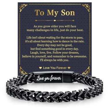 Imagem de Pulseiras de corrente preta para homens: Correntes de aço inoxidável Franco Love you Forever Pulseira masculina para filho homem marido, joias sentimentais ideias de presentes para aniversário, dia