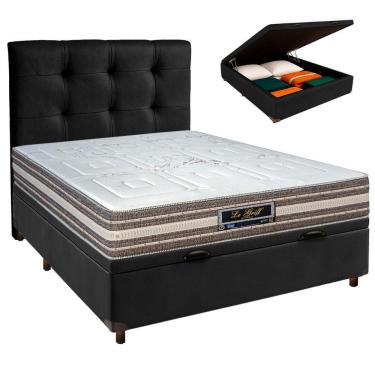 Imagem de Cama + Bau Preto E Colchão Molas Ensacadas Casal - Legriff Sankonfort + Cabeceira