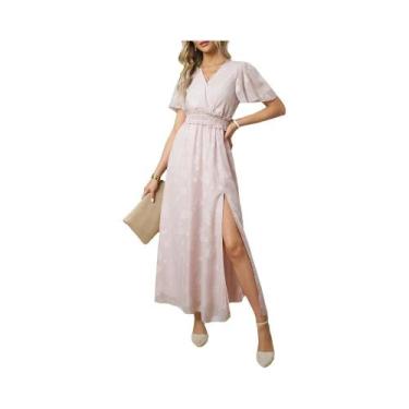 Imagem de Vestido Maxi De Verão Com Decote Em V, Manga Bufante, Cintura Alta, Se