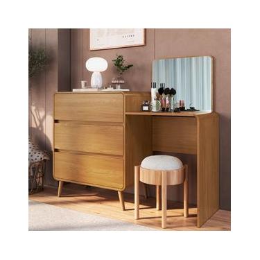 Imagem de Cômoda Penteadeira 3 Gavetas Curve Carvalho Xingu Completa Móveis