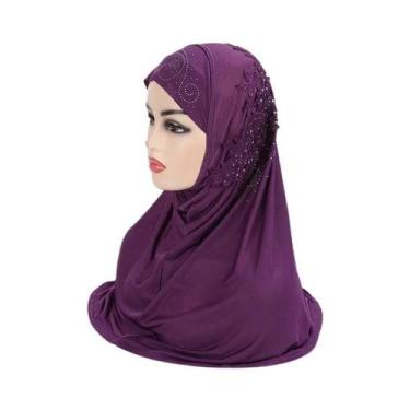 Imagem de Hijab Grande Para Meninas Muçulmanas Com Renda E Pedras, Lenço Islâmic