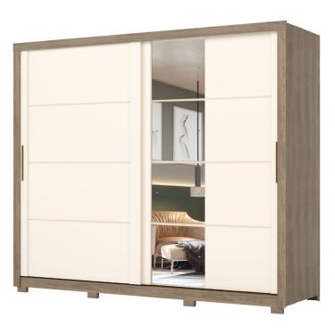 Imagem de Guarda Roupas Casal 2 Portas De Correr Com Espelho 4 Gavetas Lirio Madeirado/off White