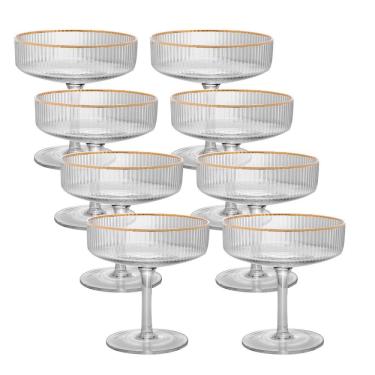 Imagem de Jogo 8 Taça De Vidro Coupe Com Borda Dourada Lines Wolff 200ml
