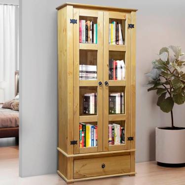 Imagem de Cristaleira Rústica Madeira Maciça Com 2 Portas De Vidro Mel Mel