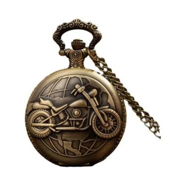 Imagem de Relógio De Bolso Masculino Retrô Com Design De Moto E Corrente, Estamp