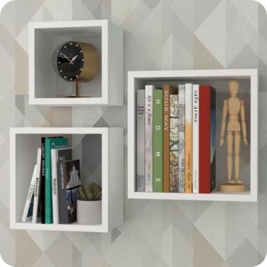 Imagem de 3 Nichos Para Livros Parede Quarto Sala Quadrado Branco - MetalCromo