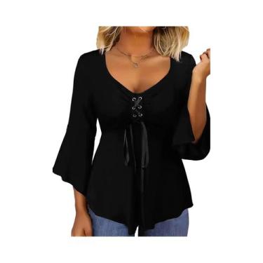 Imagem de Camisetas Femininas plus Size Casuais De Outono Em Cor Sólida Com Alça