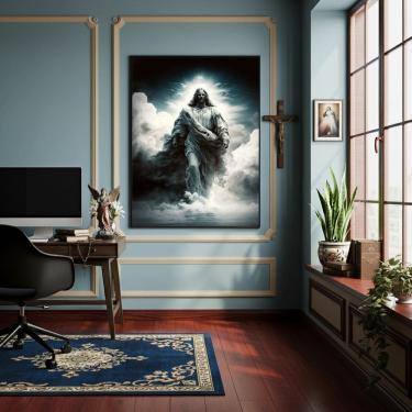 Imagem de Quadro Decorativo Jesus Cristo Andando Nas Nuvens -70x50cm