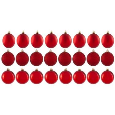 Imagem de Mini Bolas de Natal Vermelhas Com Textura e Brilho 24 bolinhas pra Arv